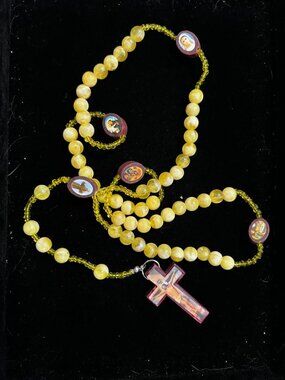 Yellow Bead and Wooden Crucifix Rosary